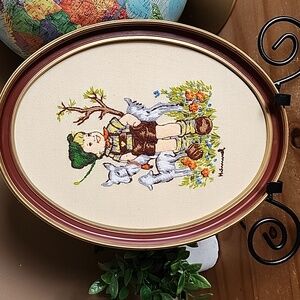 Vintage Hummel Crewel Embroidery Art Framed